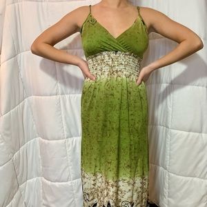 olive green tropical maxi dress